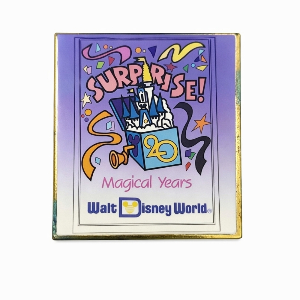 Walt Disney World SURPRISE 20 MAGICAL YEARS Anniversary Square Pin 1991 Vintage